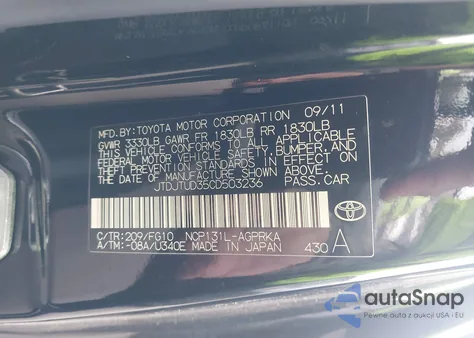 2012 Toyota Yaris Le z USA, uszkodzony, nr VIN JTDJTUD35CD503236